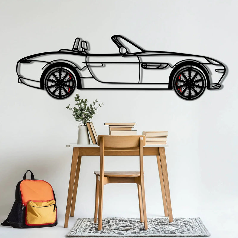 BMW Z8 Metal Car Wall Art with Rotating Wheels - Classic Luxury Roadster Silhouette - Interactive Automotive Wall Decor - KAFMEKA115 by Enova Art