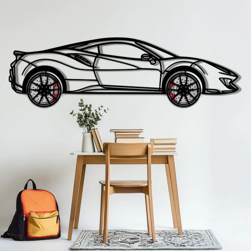 Ferrari 488 Pista Metal Car Wall Art with Rotating Wheels - Track-Focused Italian V8 Silhouette - Interactive Automotive Wall Decor - KAFMEKA128 by Enova Art