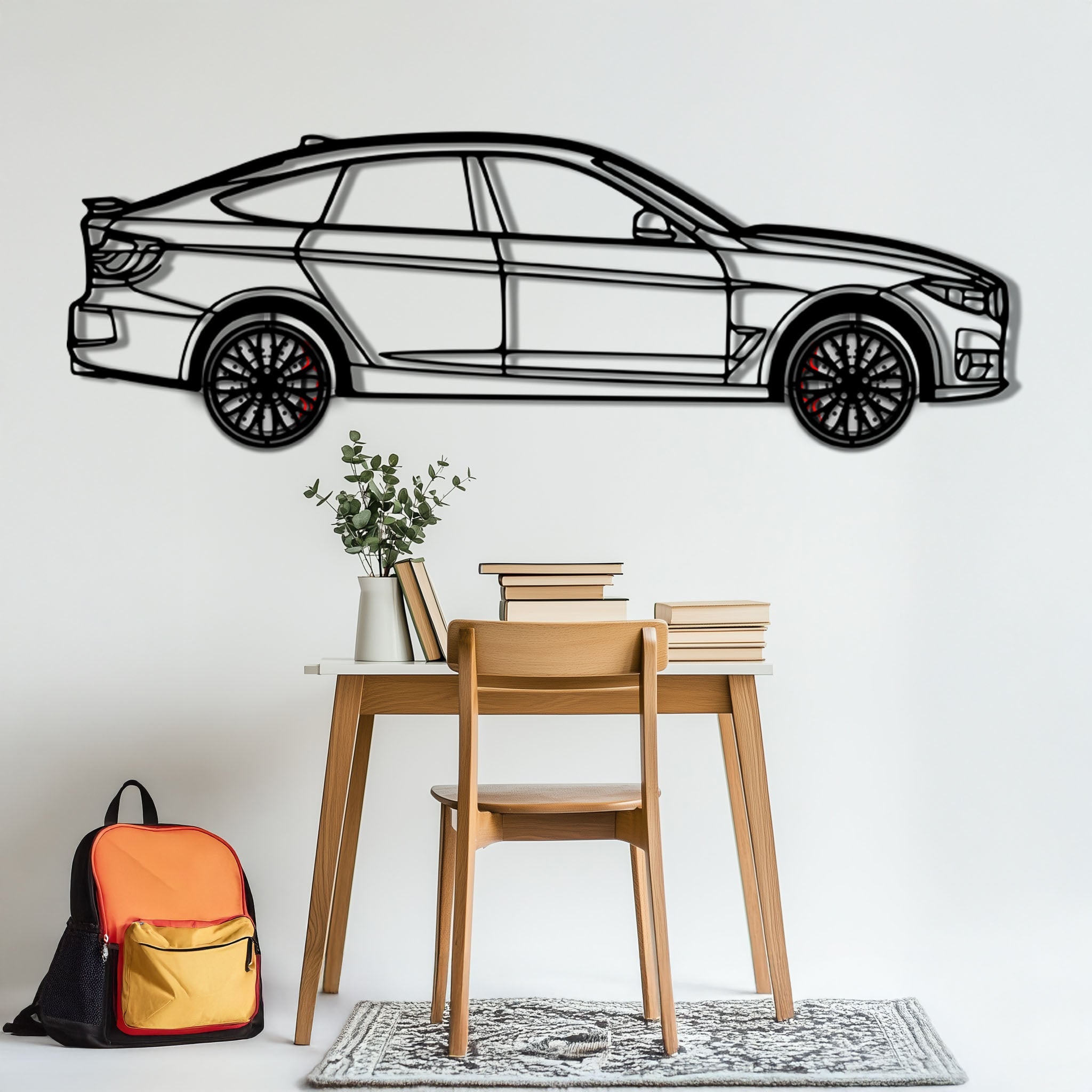 BMW 330 GT F34 Metal Car Wall Art with Rotating Wheels - Gran Turismo Silhouette Decor - Interactive Automotive Wall Art - KAFMEKA103 by Enova Art