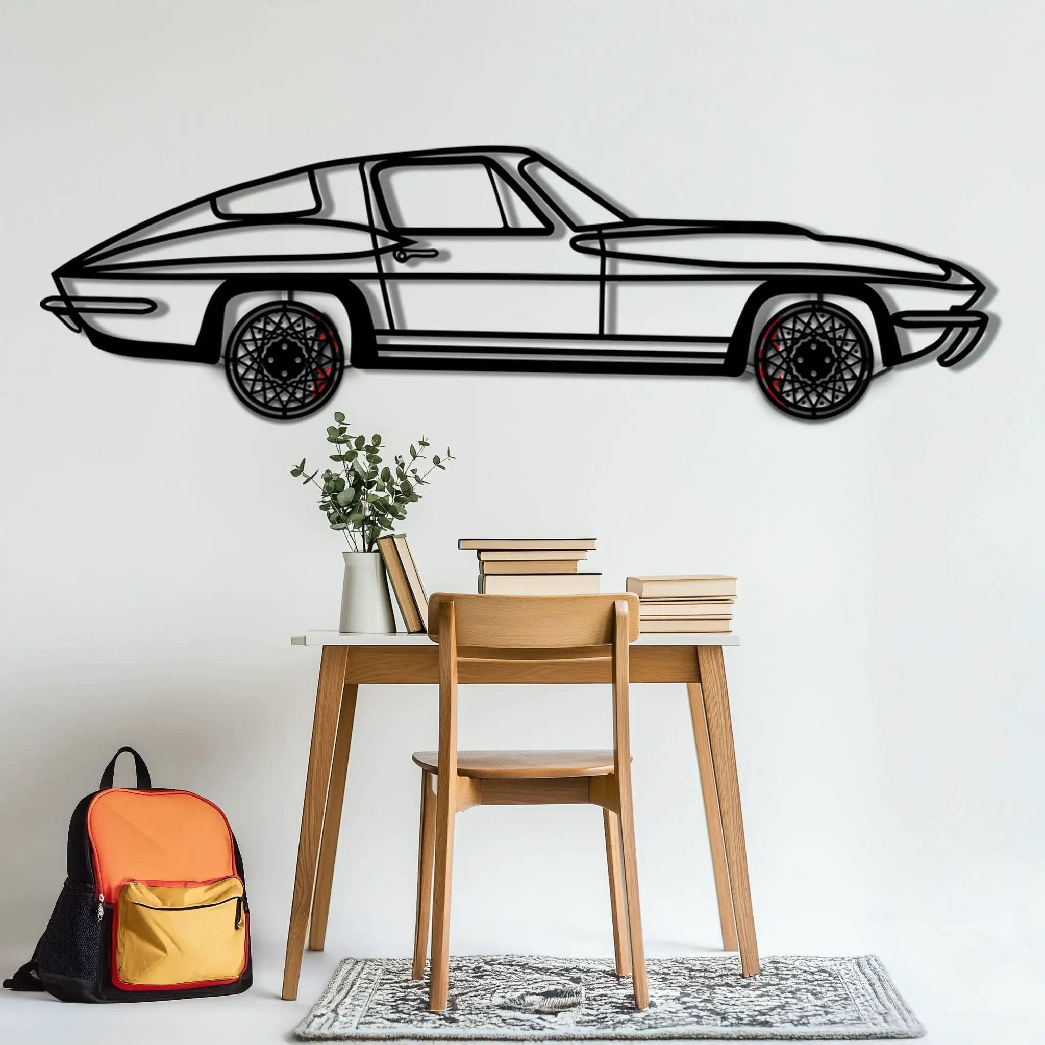 Chevrolet Corvette C3 Stingray Metal Car Wall Art with Rotating Wheels - Classic American Muscle Silhouette - Interactive Automotive Decor - KAFMEKA120 by Enova Art