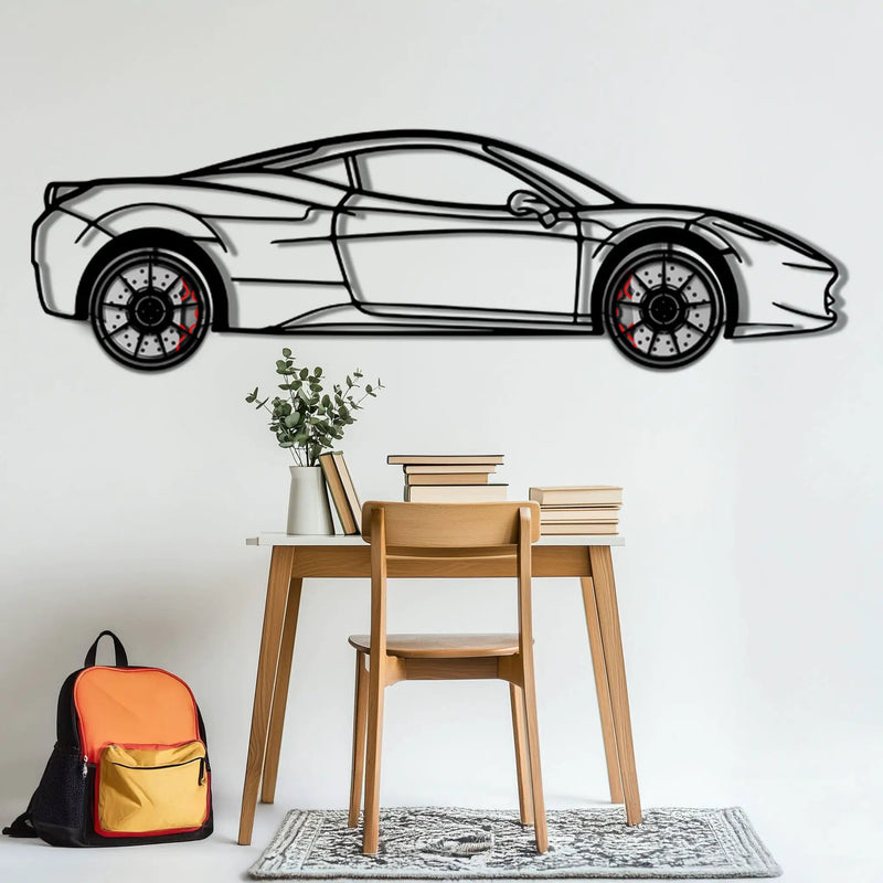 Ferrari 458 Italia Metal Car Wall Art with Rotating Wheels - V8 Supercar Silhouette Decor - Interactive Automotive Wall Art - KAFMEKA124 by Enova Art