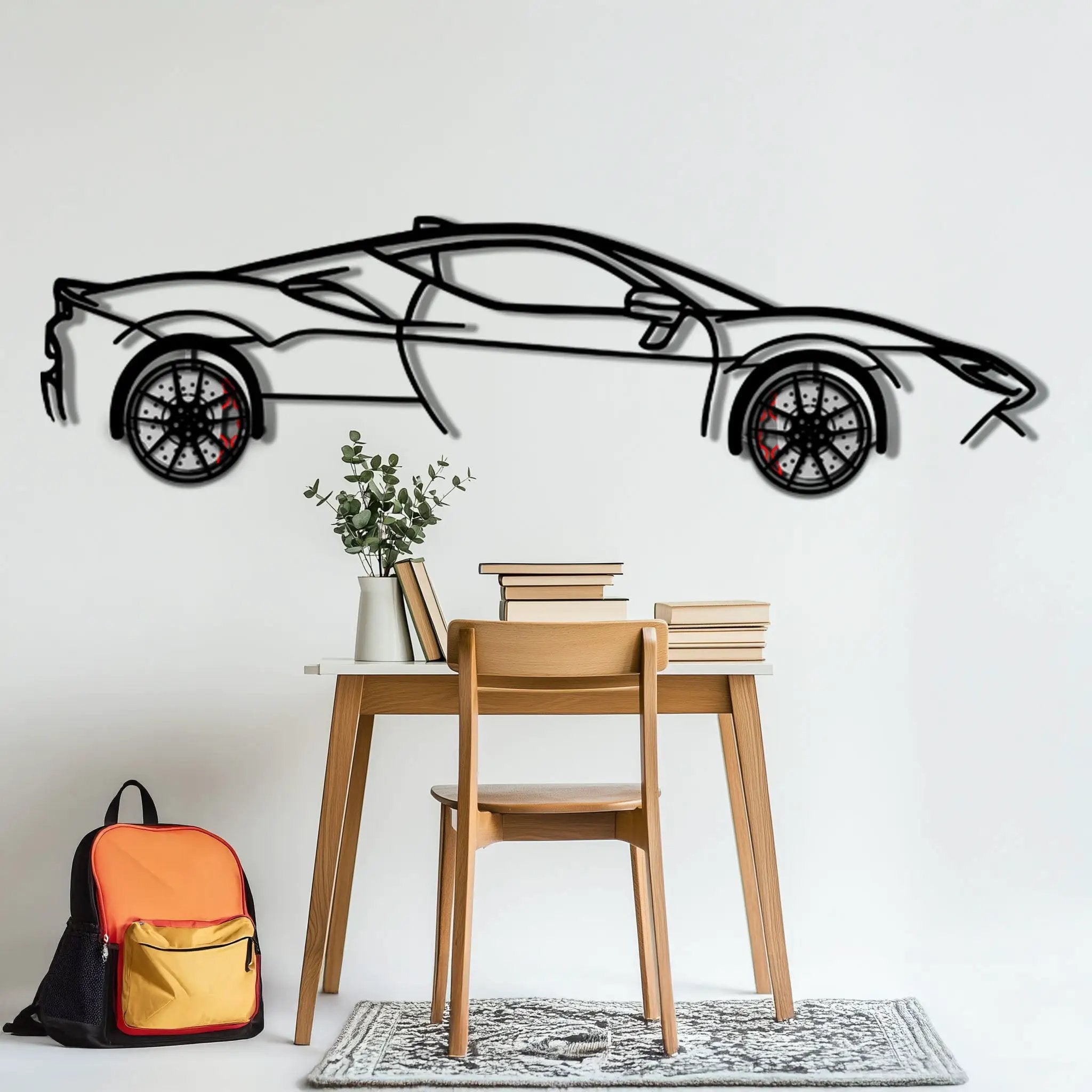 Ferrari SF90 Stradale Metal Car Wall Art with Rotating Wheels - Hybrid Hypercar Silhouette - Interactive Automotive Wall Decor - KAFMEKA135 by Enova Art