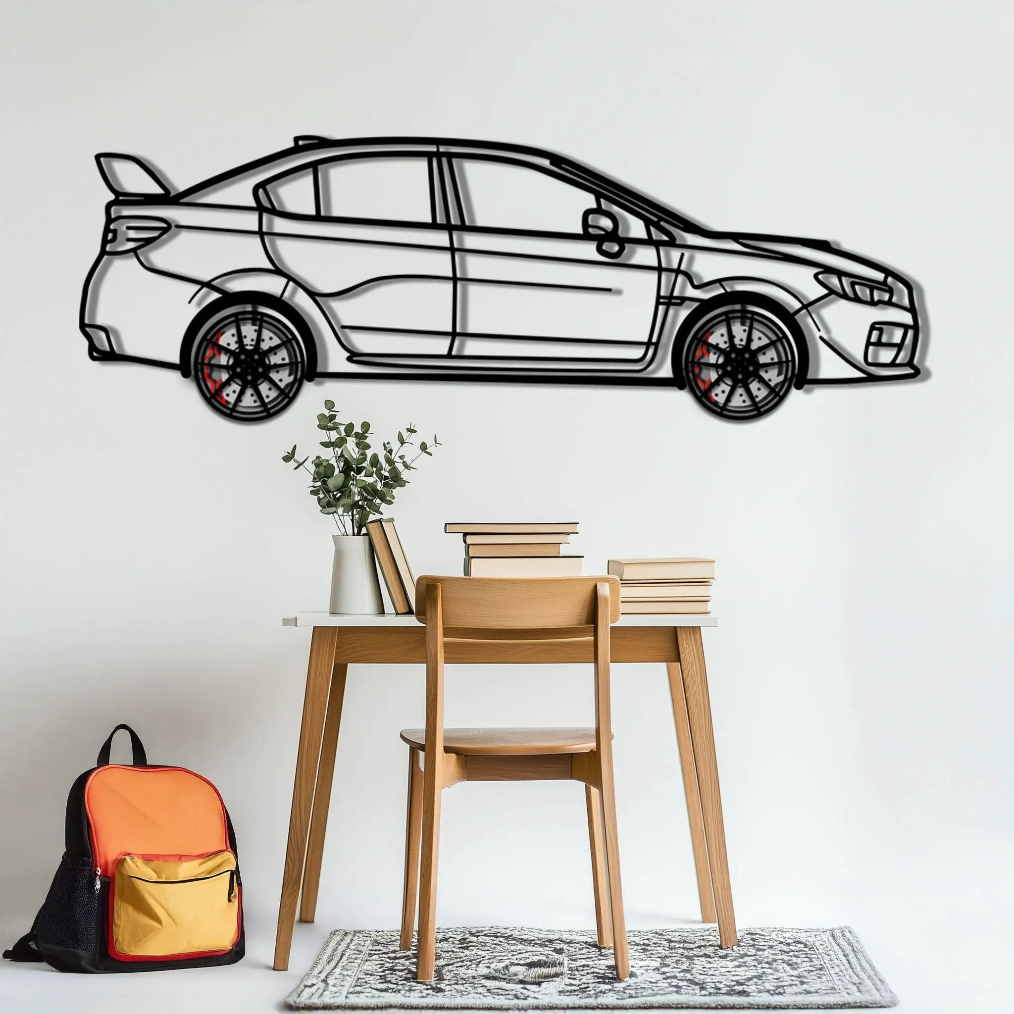 Subaru WRX Metal Car Wall Art with Rotating Wheels - Rally Legend Silhouette - Interactive Automotive Wall Decor - KAFMEKA155 by Enova Art