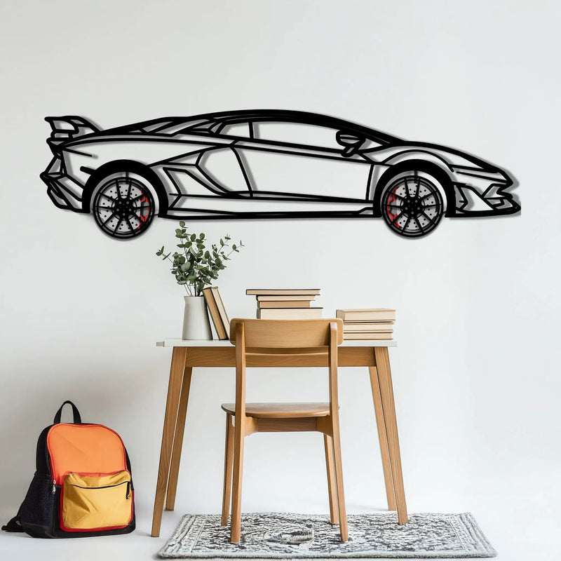 Lamborghini Aventador Metal Car Wall Art with Rotating Wheels - Italian V12 Hypercar Silhouette - Interactive Automotive Wall Decor - KAFMEKA145 by Enova Art
