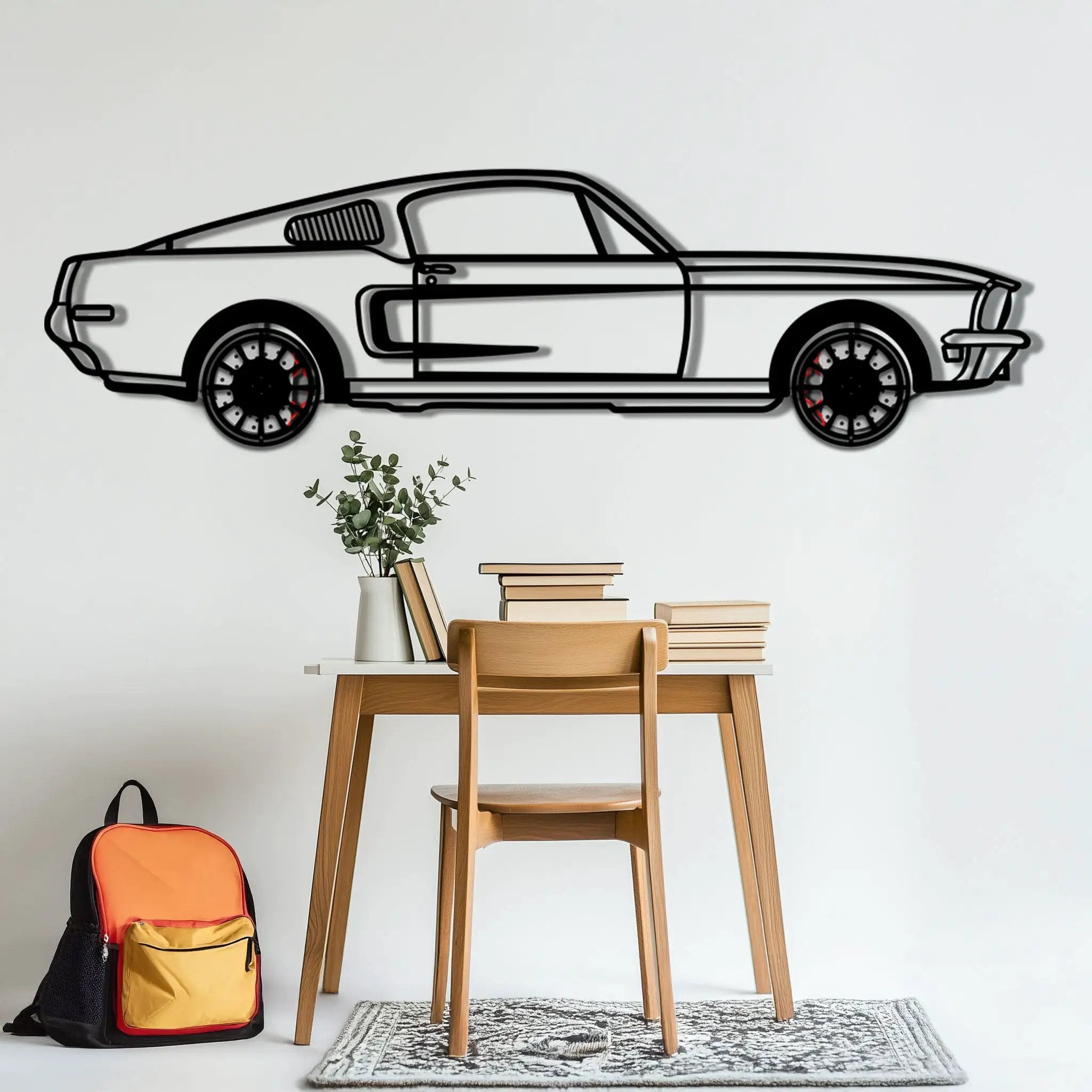 Ford Mustang GT Metal Car Wall Art with Rotating Wheels - Classic American Muscle Silhouette - Interactive Automotive Wall Decor - KAFMEKA137 by Enova Art
