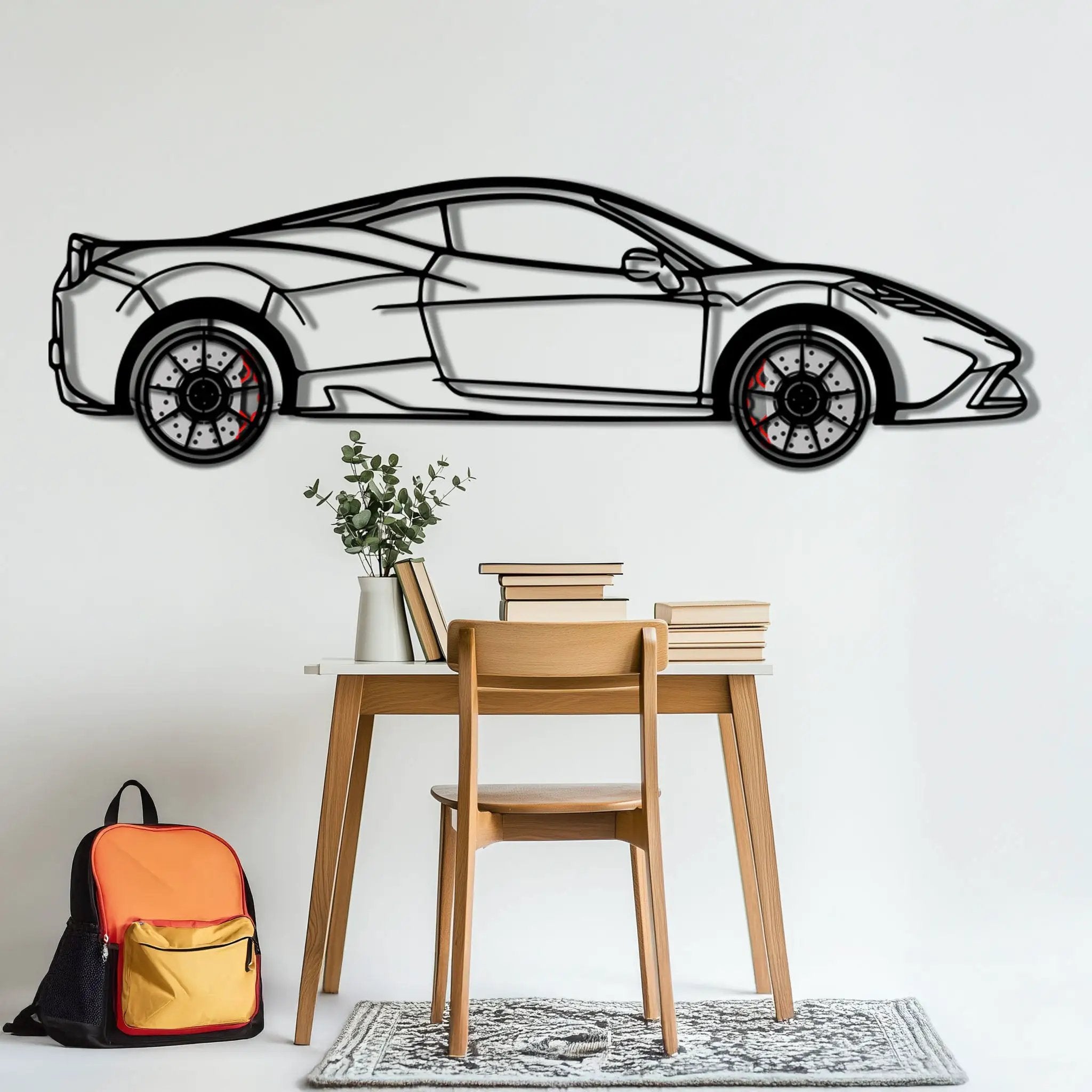 Ferrari 458 Speciale Metal Car Wall Art with Rotating Wheels - Track-Focused V8 Silhouette - Interactive Automotive Wall Decor - KAFMEKA125 by Enova Art