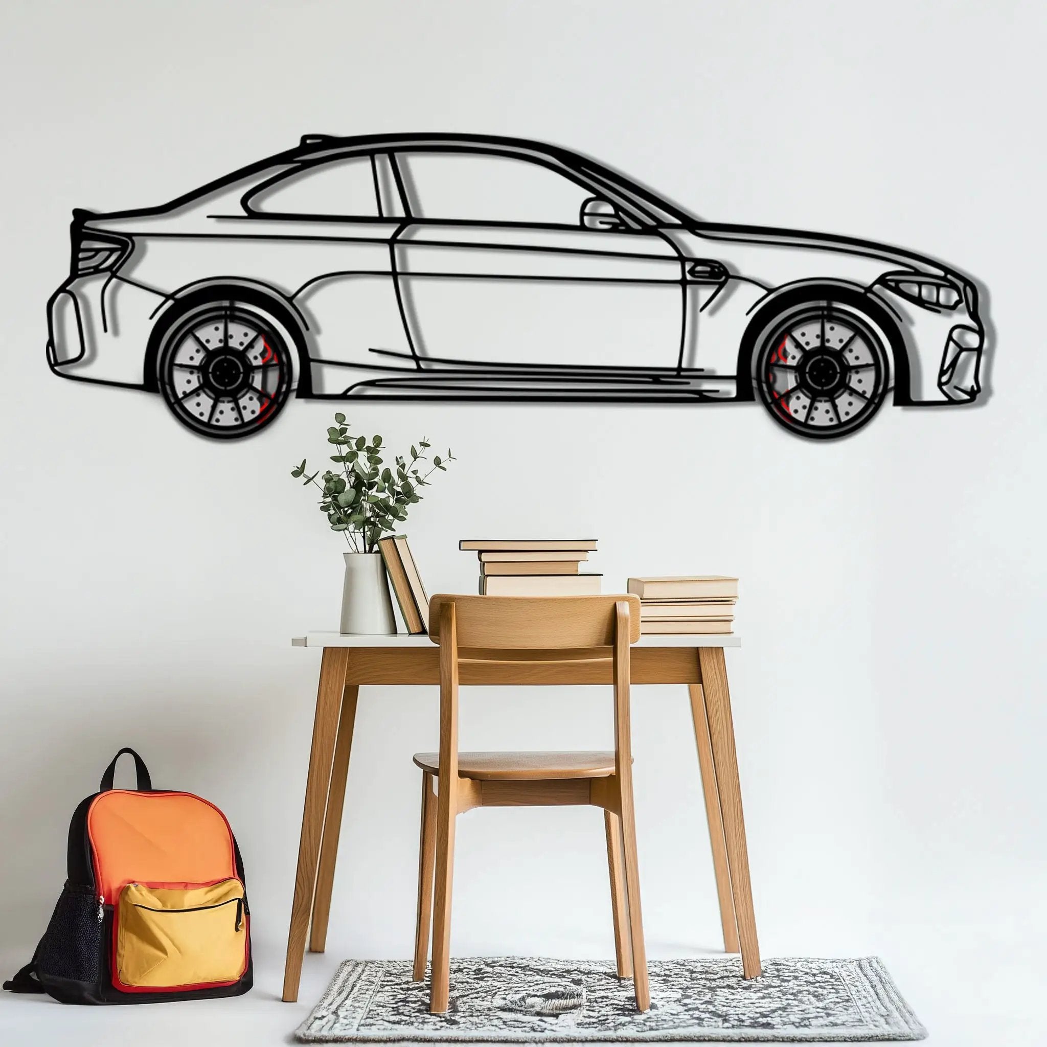 BMW M2 F87 Metal Car Wall Art with Rotating Wheels - M Power Compact Performance Silhouette - Interactive Automotive Decor - KAFMEKA107 by Enova Art
