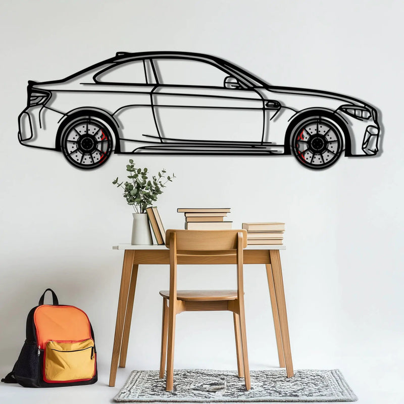 BMW M2 F87 Metal Car Wall Art with Rotating Wheels - M Power Compact Performance Silhouette - Interactive Automotive Decor - KAFMEKA107 by Enova Art