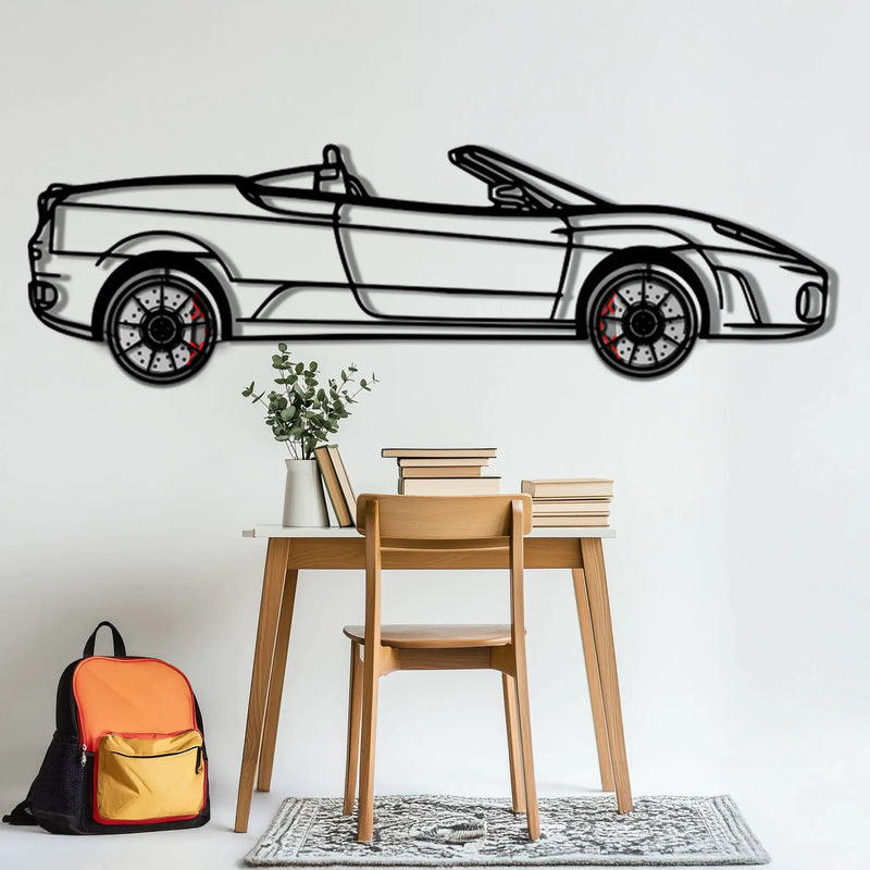 Ferrari F430 Spider Metal Car Wall Art with Rotating Wheels - Italian Convertible Supercar Silhouette - Interactive Automotive Wall Decor - KAFMEKA134 by Enova Art