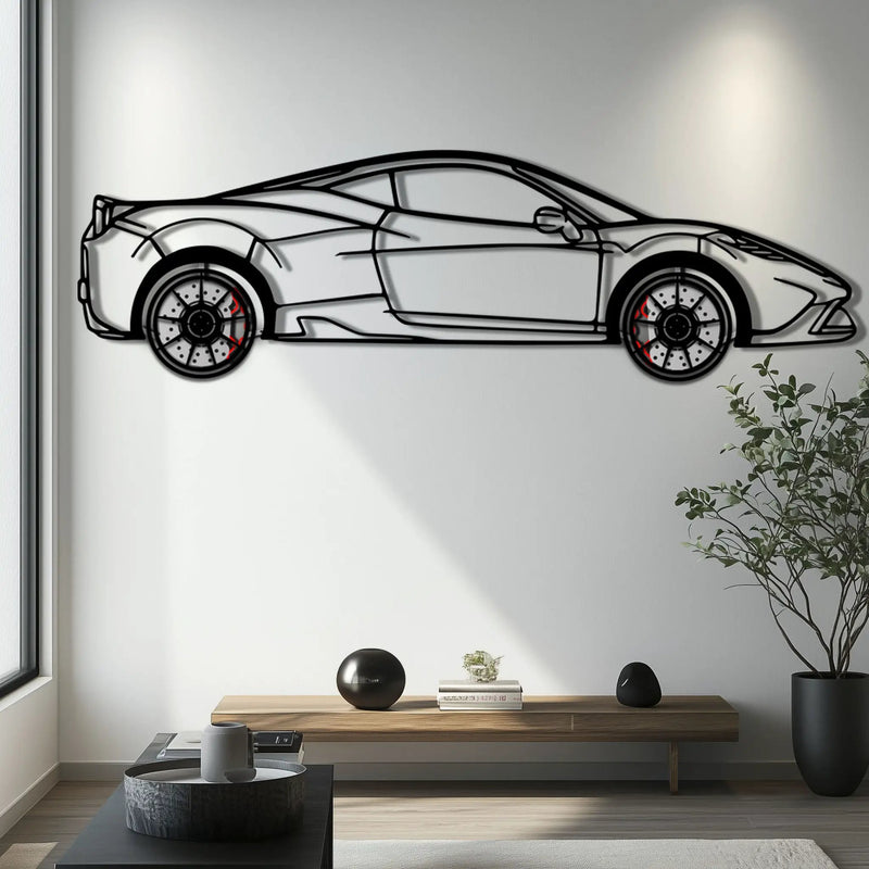 Ferrari 458 Speciale Metal Car Wall Art with Rotating Wheels - Track-Focused V8 Silhouette - Interactive Automotive Wall Decor - KAFMEKA125 by Enova Art