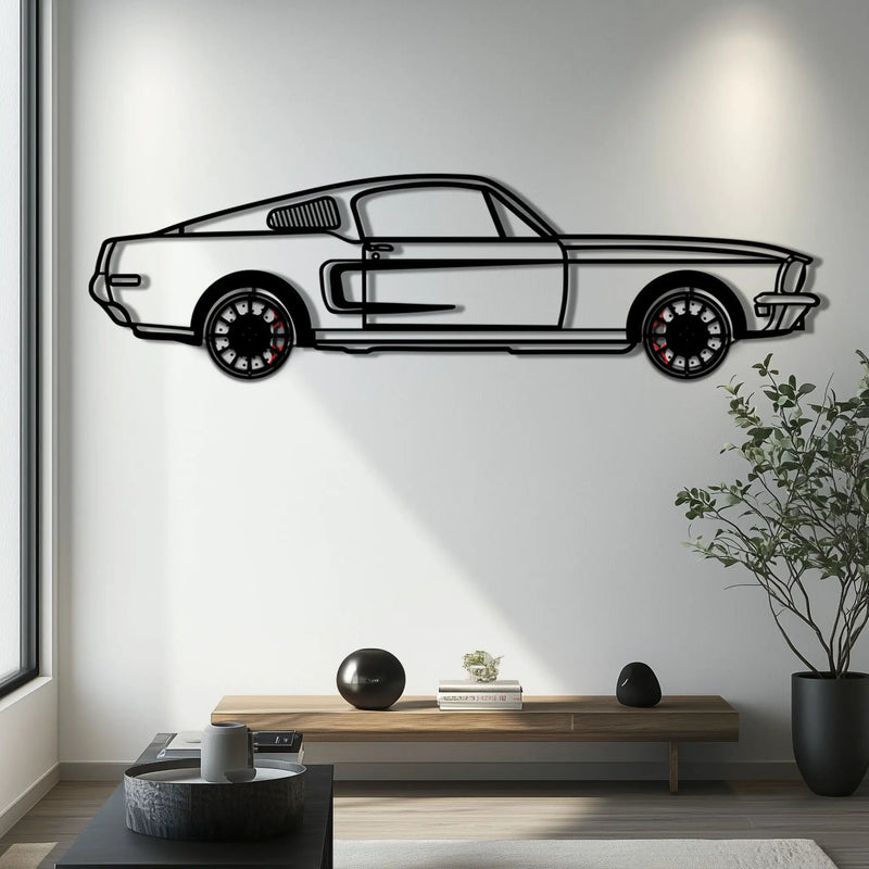 Ford Mustang GT Metal Car Wall Art with Rotating Wheels - Classic American Muscle Silhouette - Interactive Automotive Wall Decor - KAFMEKA137 by Enova Art