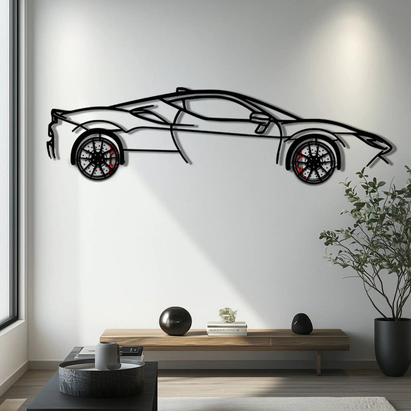 Ferrari SF90 Stradale Metal Car Wall Art with Rotating Wheels - Hybrid Hypercar Silhouette - Interactive Automotive Wall Decor - KAFMEKA135 by Enova Art