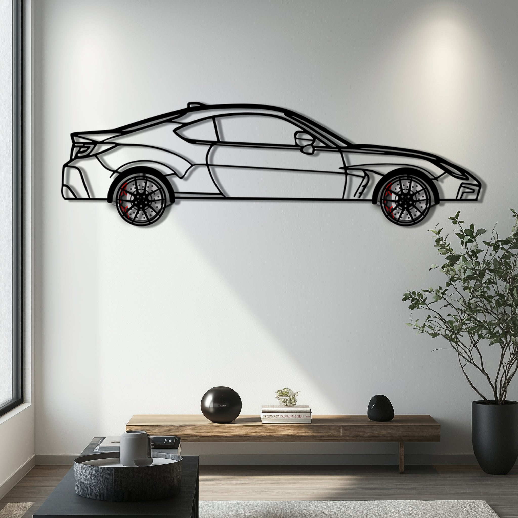 Toyota GR86 Metal Car Wall Art with Rotating Wheels - Modern JDM Sports Coupe Silhouette - Interactive Automotive Wall Decor - KAFMEKA157 by Enova Art