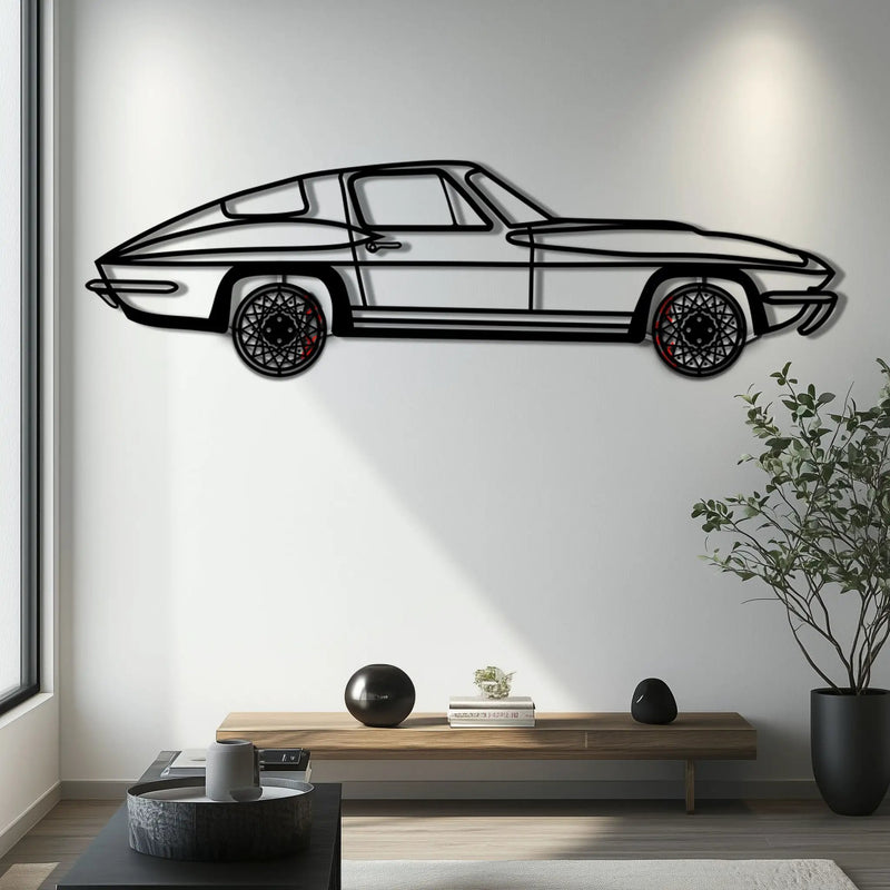 Chevrolet Corvette C3 Stingray Metal Car Wall Art with Rotating Wheels - Classic American Muscle Silhouette - Interactive Automotive Decor - KAFMEKA120 by Enova Art