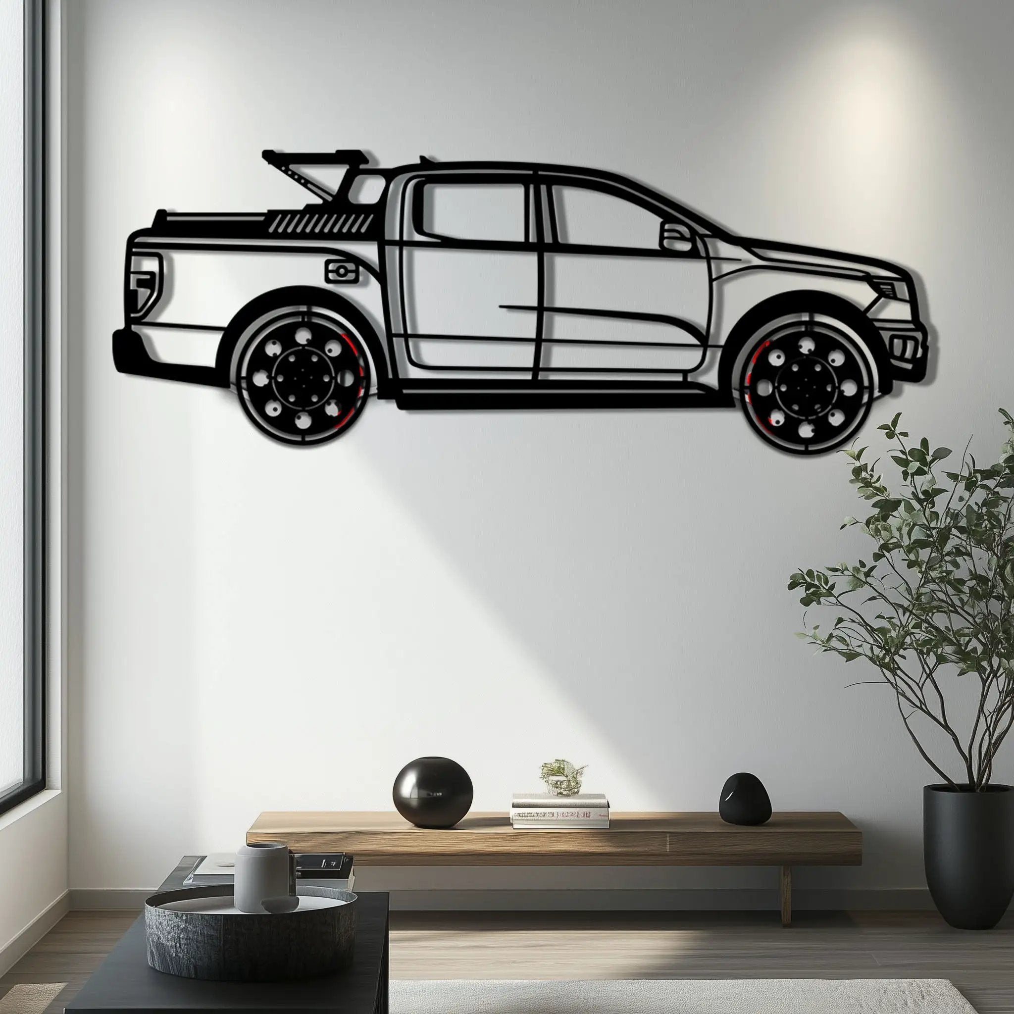 Ford F-150 Metal Truck Wall Art with Rotating Wheels - Iconic American Pickup Silhouette - Interactive Automotive Wall Decor - KAFMEKA138 by Enova Art