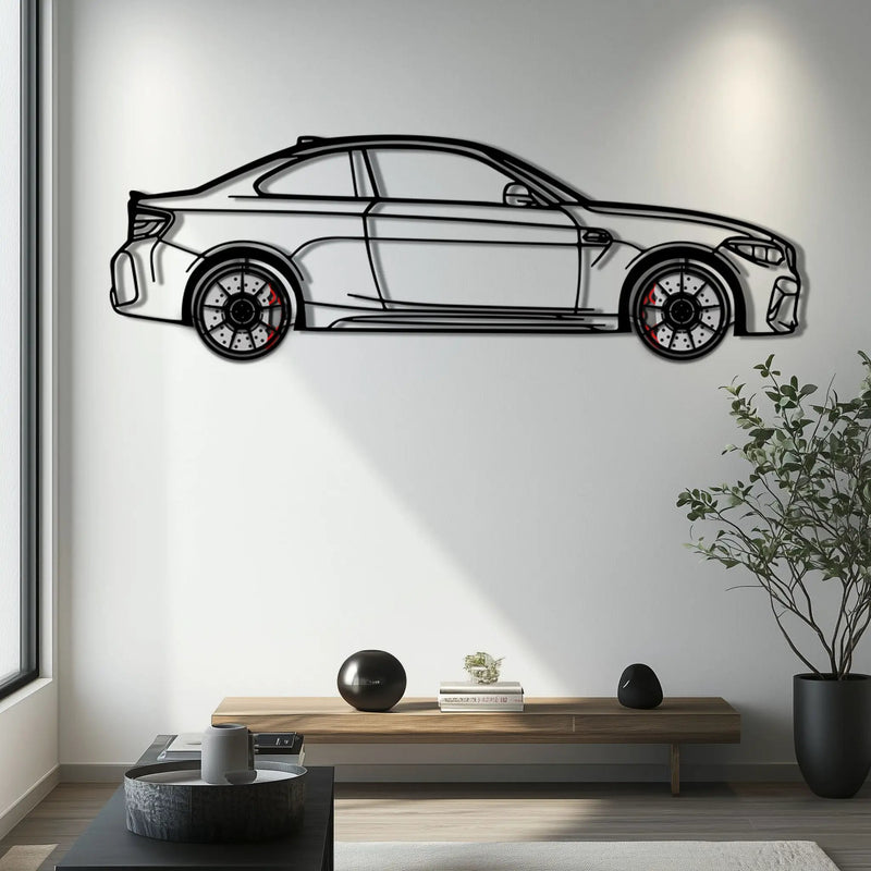 BMW M2 F87 Metal Car Wall Art with Rotating Wheels - M Power Compact Performance Silhouette - Interactive Automotive Decor - KAFMEKA107 by Enova Art