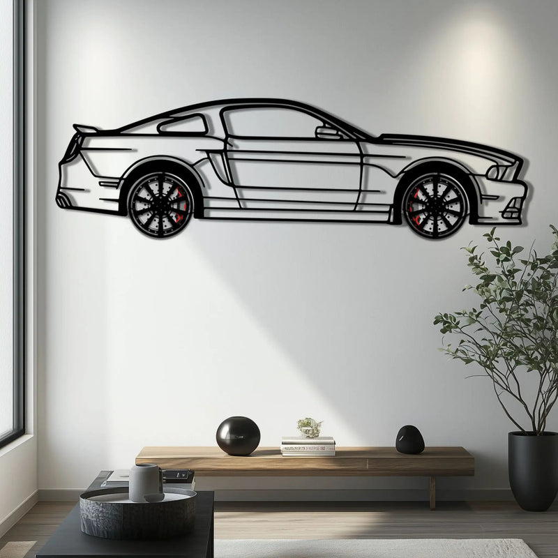 2013 Ford Mustang GT Metal Car Wall Art with Rotating Wheels - S197 Modern Muscle Silhouette - Interactive Automotive Wall Decor- KAFMEKA141 by Enova Art