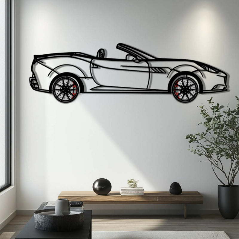 Ferrari California Metal Car Wall Art with Rotating Wheels - Italian V8 Grand Tourer Silhouette - Interactive Automotive Wall Decor - KAFMEKA130 by Enova Art