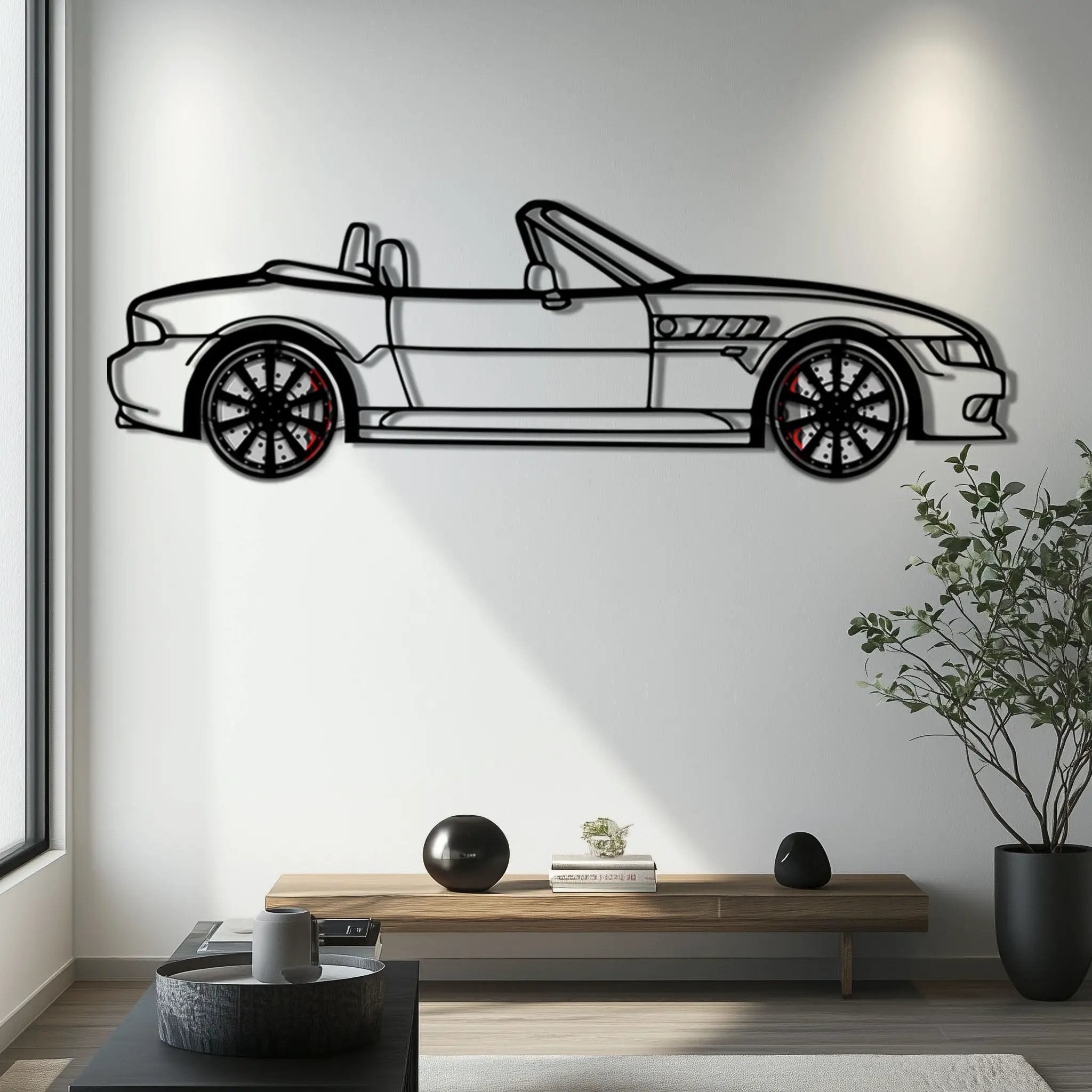 BMW Z3 Metal Car Wall Art with Rotating Wheels - Classic Roadster Silhouette Decor - Interactive Automotive Wall Art - KAFMEKA112 by Enova Art