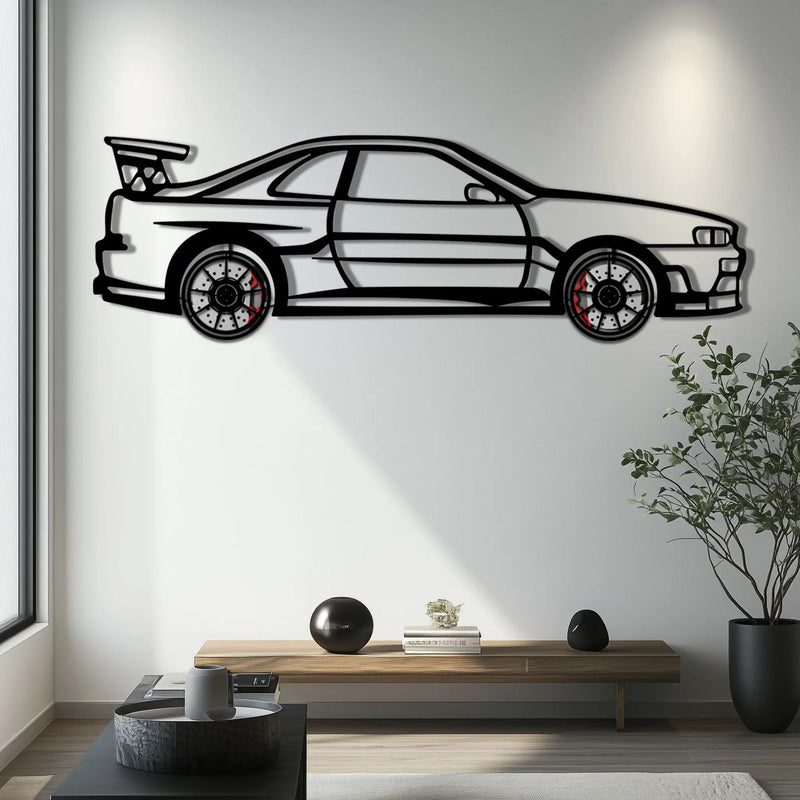Nissan Skyline GT-R R34 Metal Car Wall Art with Rotating Wheels - "Godzilla" JDM Legend Silhouette - Interactive Automotive Wall Decor - KAFMEKA152 by Enova Art