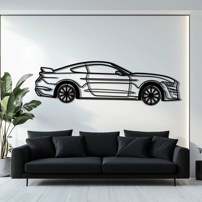 Ford Mustang Shelby GT500 Metal Car Wall Art with Rotating Wheels - Modern Muscle Silhouette Decor - Interactive Automotive Wall Art - KAFMEKA140 by Enova Art