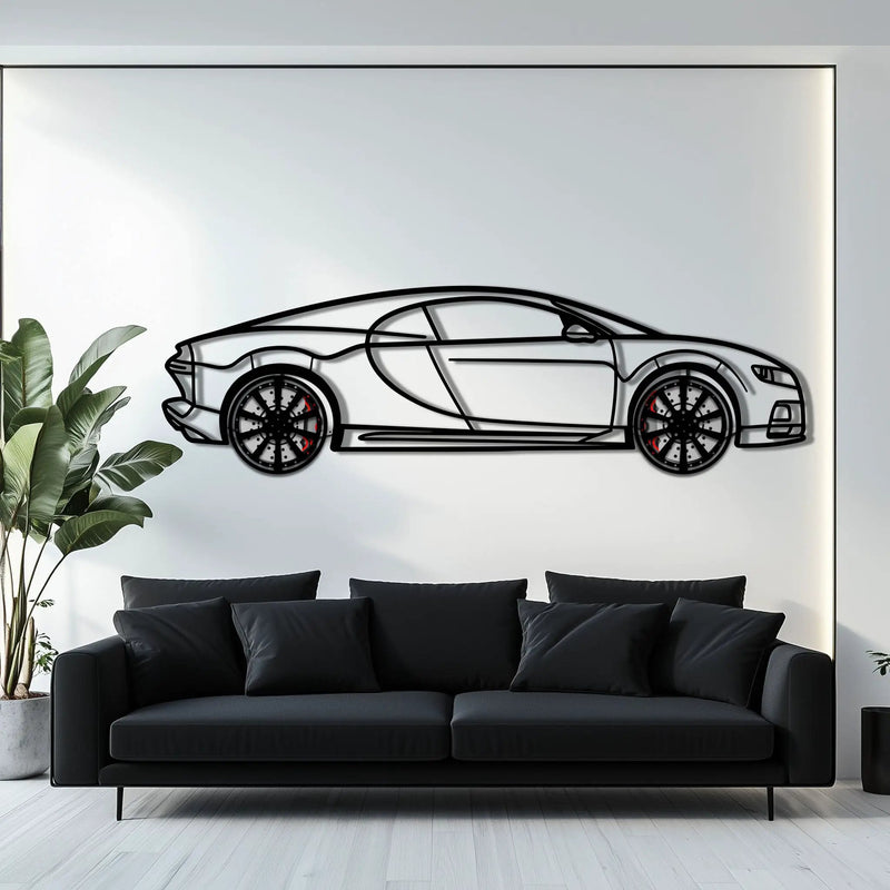 Bugatti Chiron Metal Car Wall Art with Rotating Wheels - Ultimate Hypercar Silhouette Decor - Interactive Automotive Wall Art - KAFMEKA116 by Enova Art
