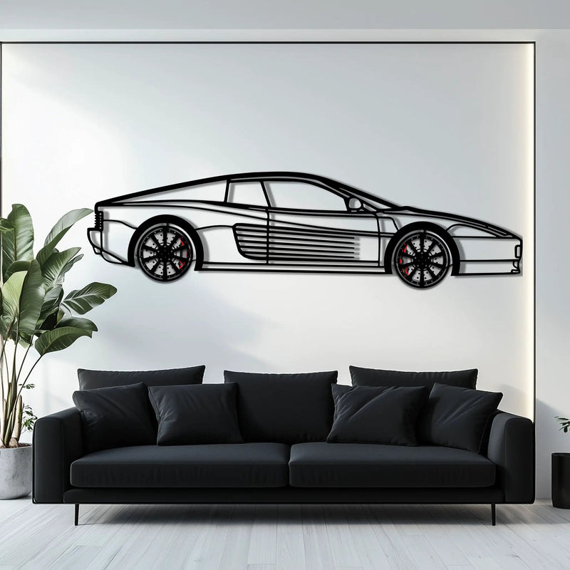 Ferrari Testarossa Metal Car Wall Art with Rotating Wheels - Iconic 80s Supercar Silhouette - Interactive Retro Automotive Decor - KAFMEKA136 by Enova Art