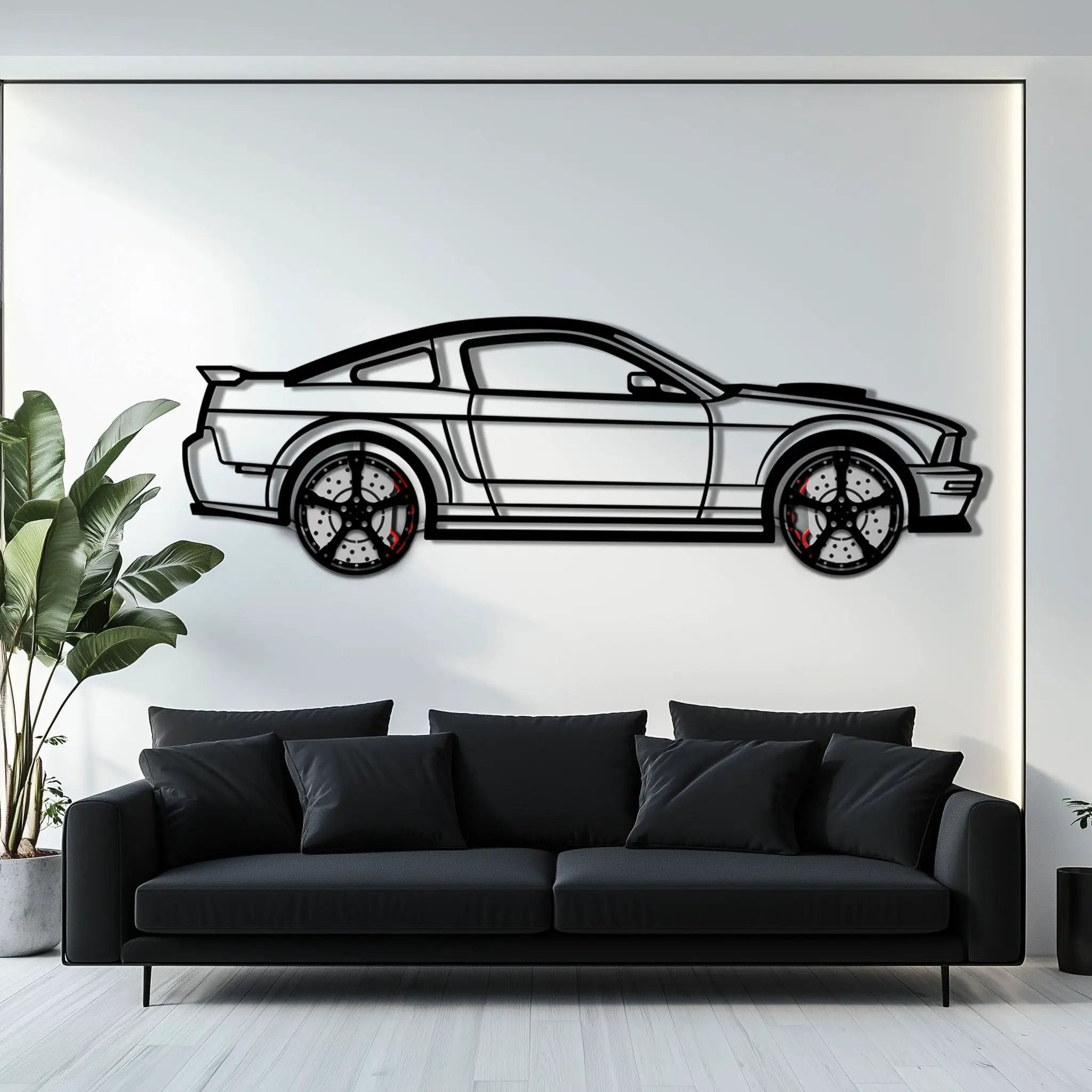 Ford Mustang GTR (2008) Metal Car Wall Art with Rotating Wheels - Modern Muscle Silhouette Decor - Interactive Automotive Wall Art - KAFMEKA139 by Enova Art