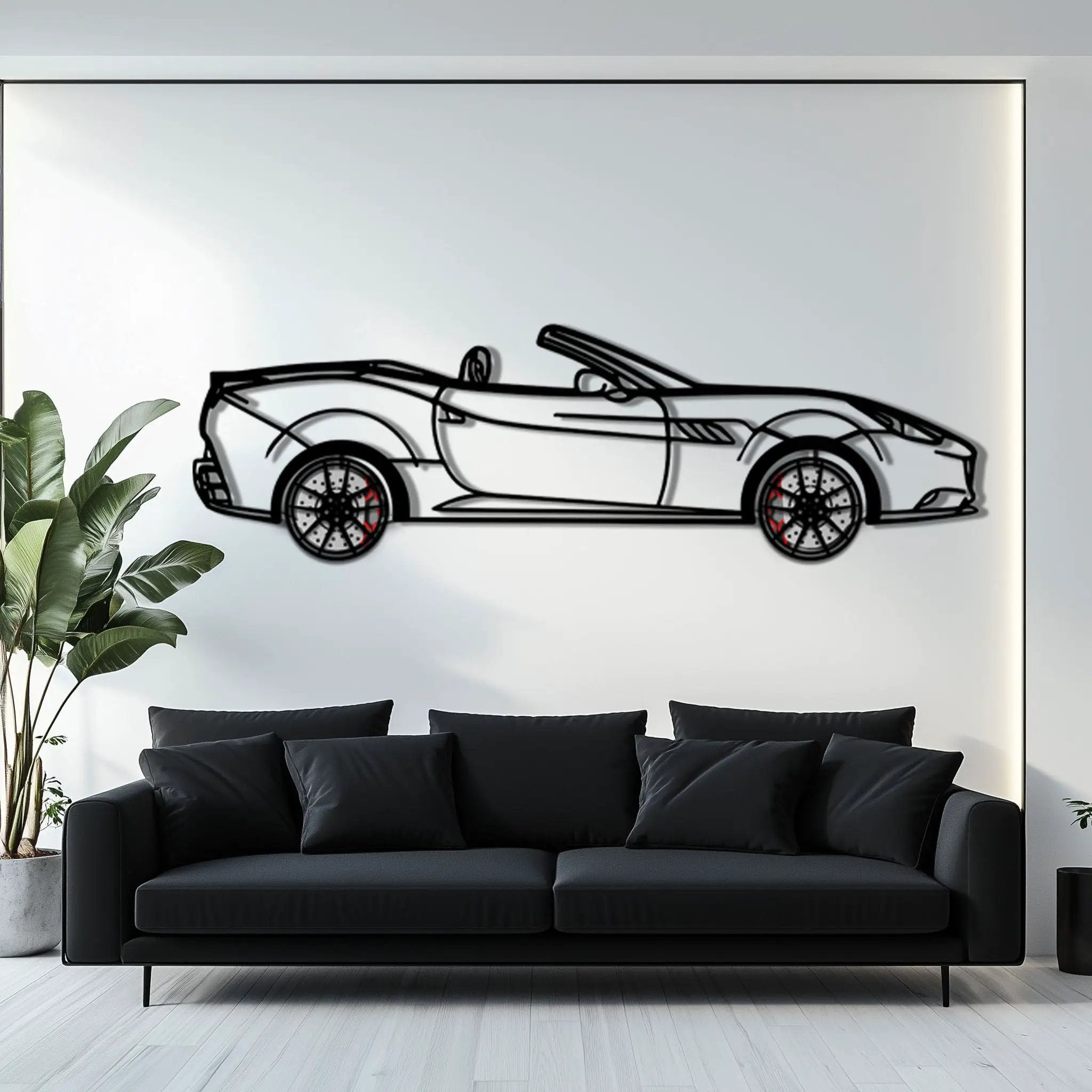 Ferrari California Metal Car Wall Art with Rotating Wheels - Italian V8 Grand Tourer Silhouette - Interactive Automotive Wall Decor - KAFMEKA130 by Enova Art