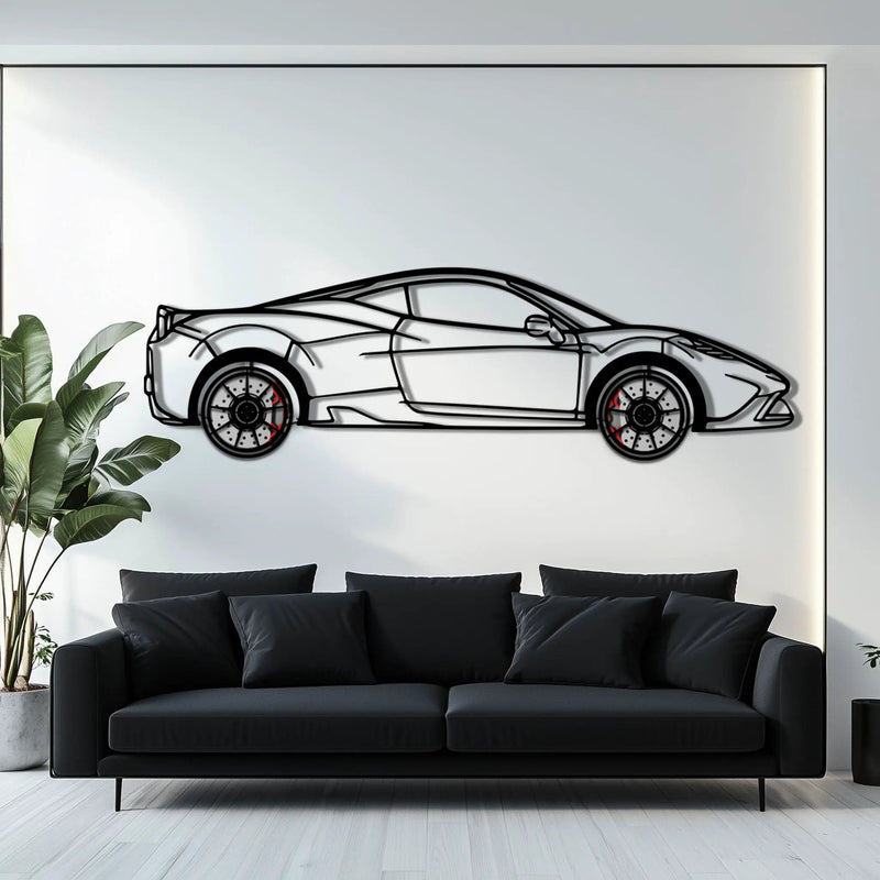 Ferrari 458 Speciale Metal Car Wall Art with Rotating Wheels - Track-Focused V8 Silhouette - Interactive Automotive Wall Decor - KAFMEKA125 by Enova Art