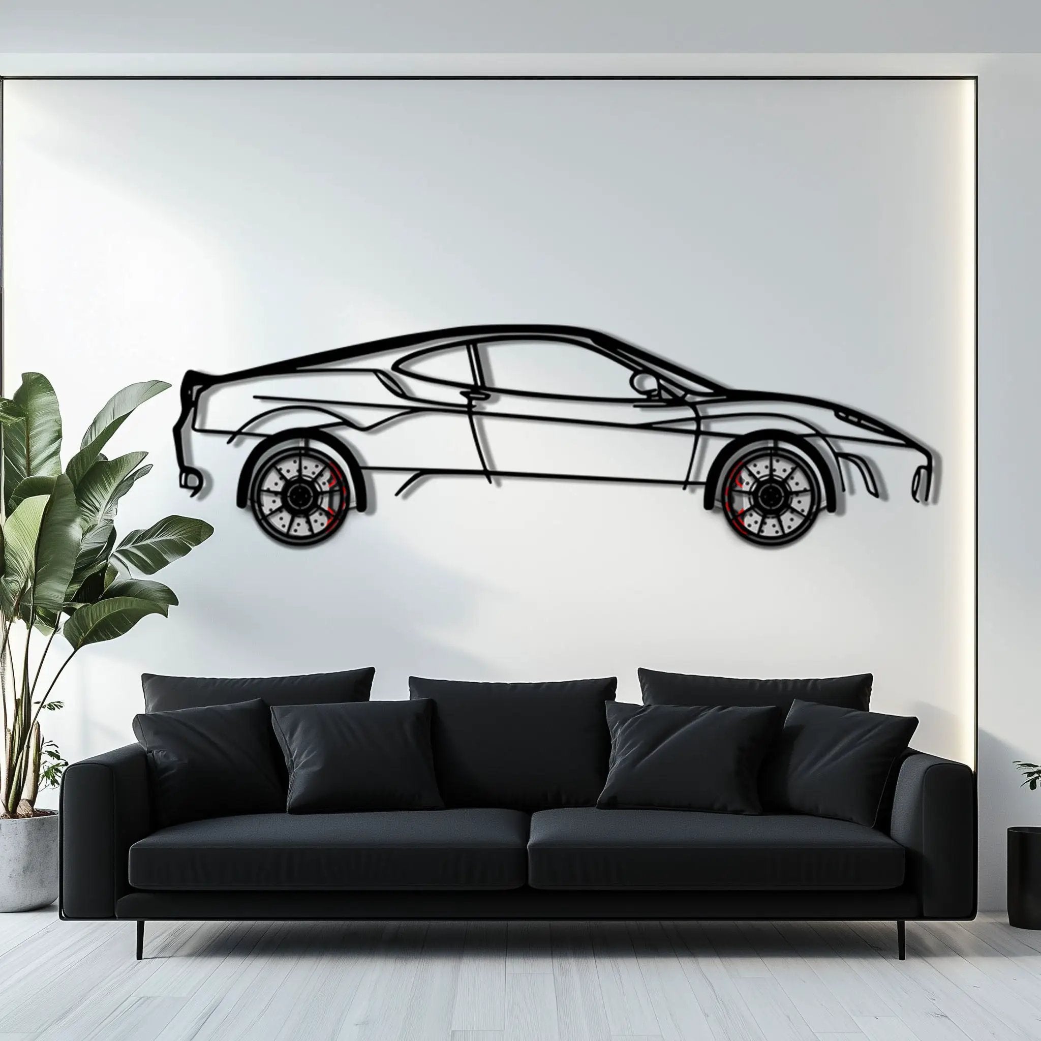 Ferrari F430 Metal Car Wall Art with Rotating Wheels - Italian V8 Supercar Silhouette - Interactive Automotive Wall Decor - KAFMEKA132 by Enova Art