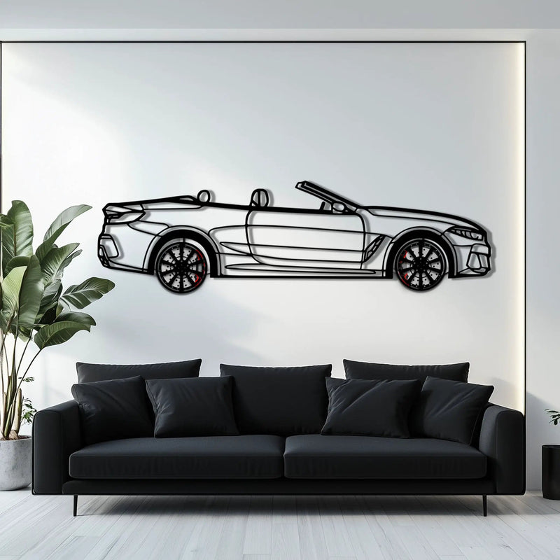 BMW 850i Metal Car Wall Art with Rotating Wheels - Luxury Grand Tourer Silhouette - Interactive Automotive Wall Decor - KAFMEKA105 by Enova Art