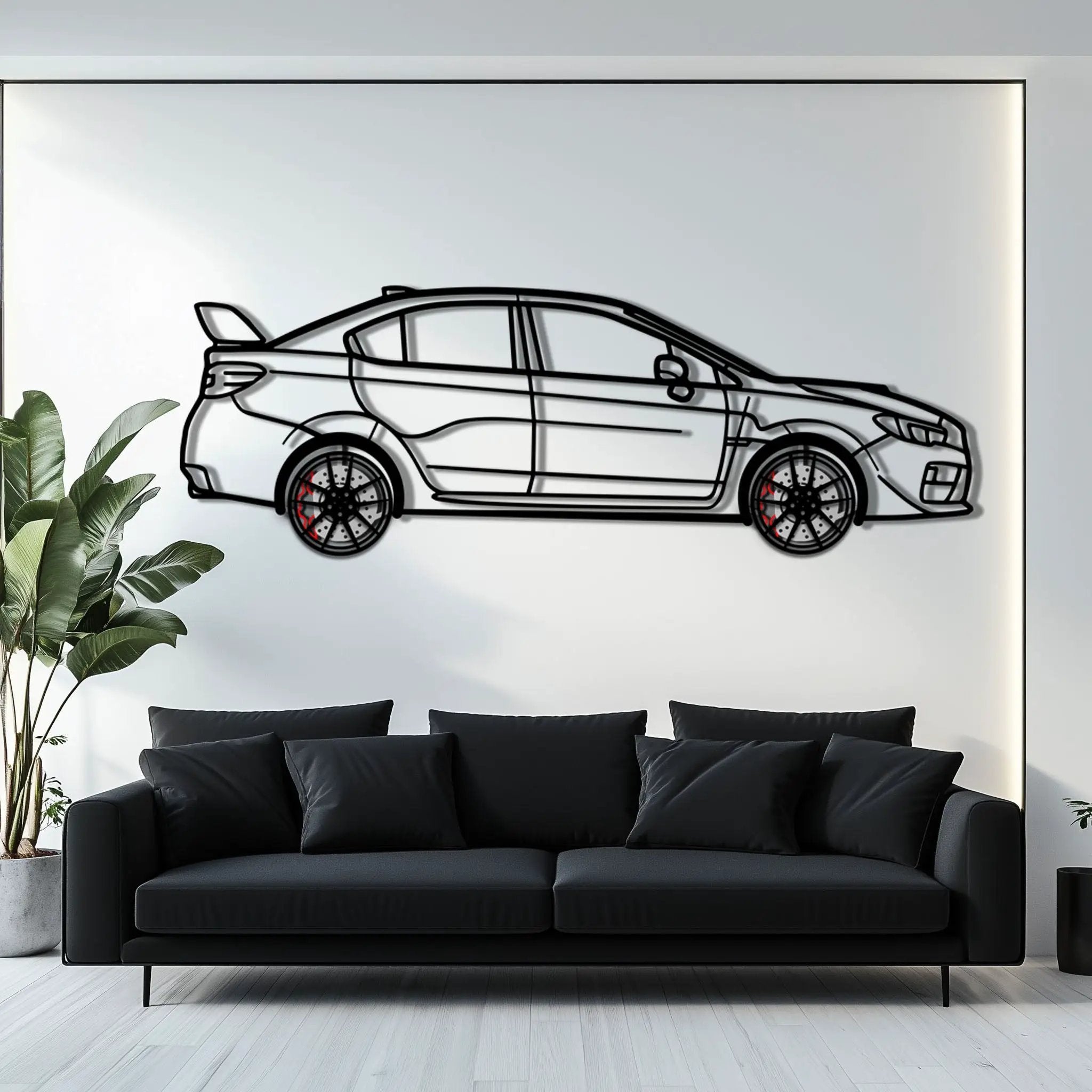 Subaru WRX Metal Car Wall Art with Rotating Wheels - Rally Legend Silhouette - Interactive Automotive Wall Decor - KAFMEKA155 by Enova Art
