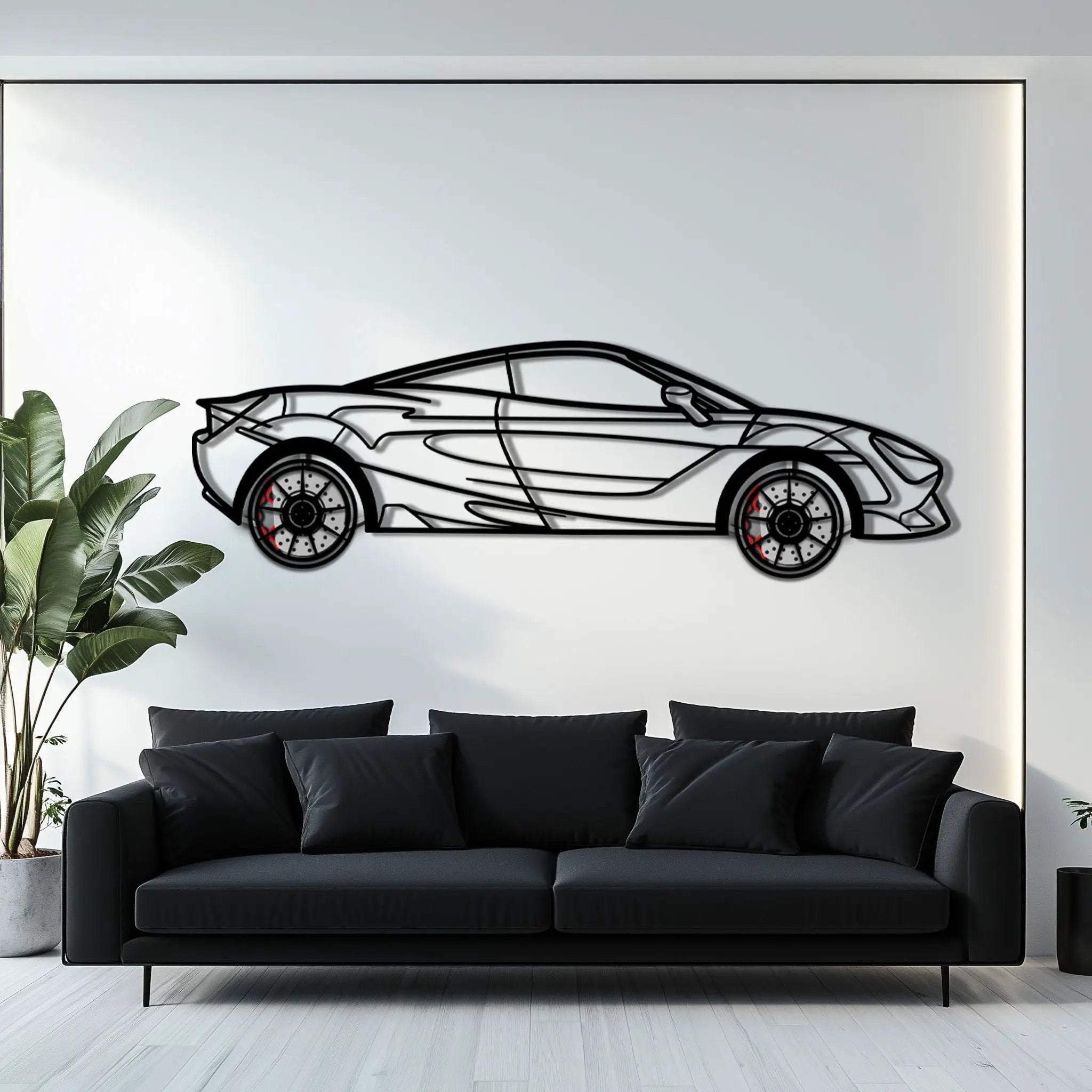 McLaren 720S Metal Car Wall Art with Rotating Wheels - British Supercar Silhouette - Interactive Automotive Wall Decor - KAFMEKA149 by Enova Art