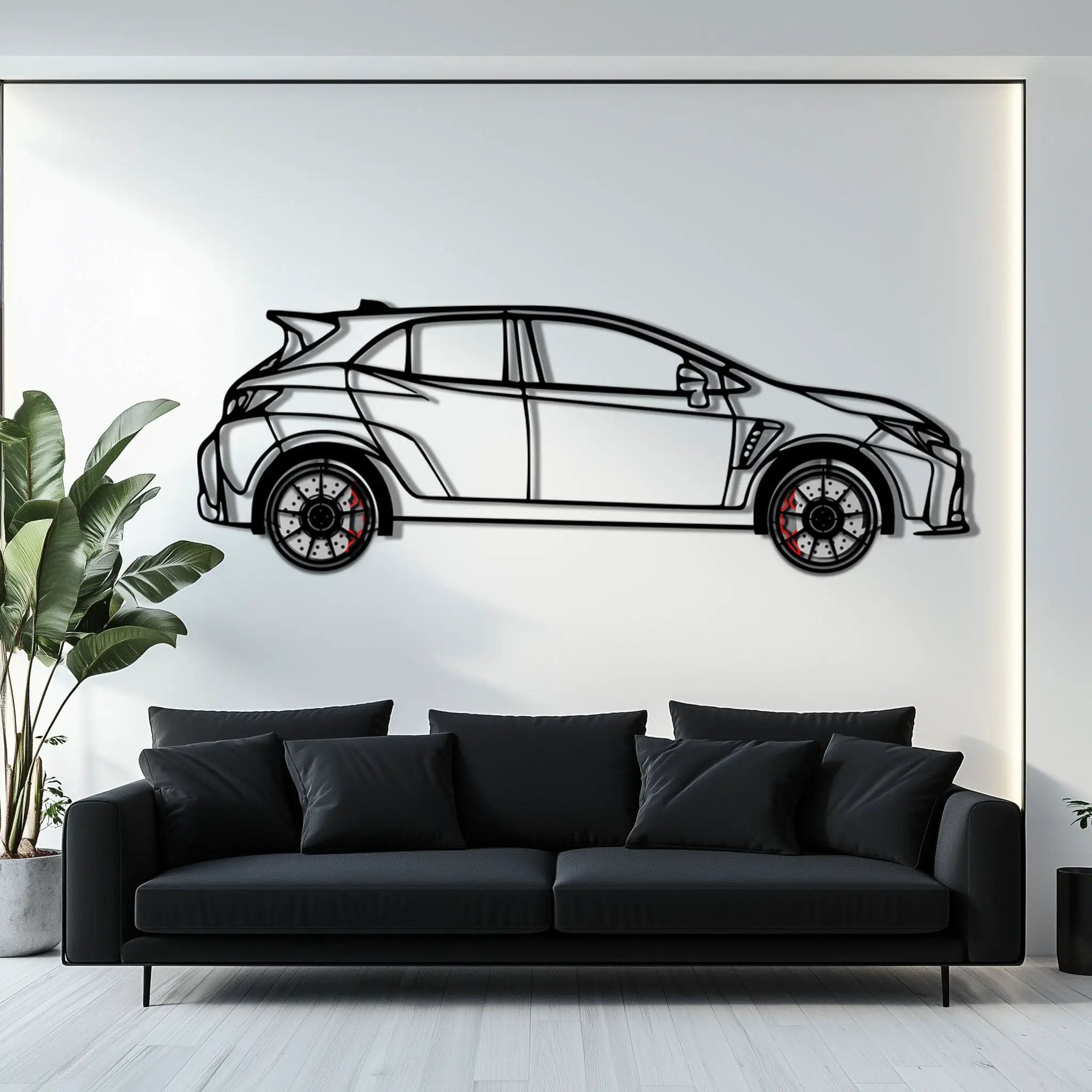 Toyota GR Corolla Metal Car Wall Art with Rotating Wheels - Rally-Inspired Hot Hatch Silhouette - Interactive JDM Automotive Decor - KAFMEKA158 by Enova Art