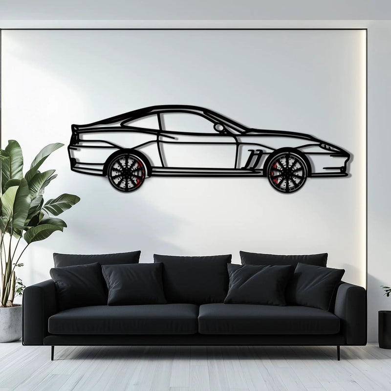Ferrari 550 Maranello Metal Car Wall Art with Rotating Wheels - V12 Grand Tourer Silhouette - Interactive Automotive Wall Decor - KAFMEKA129 by Enova Art