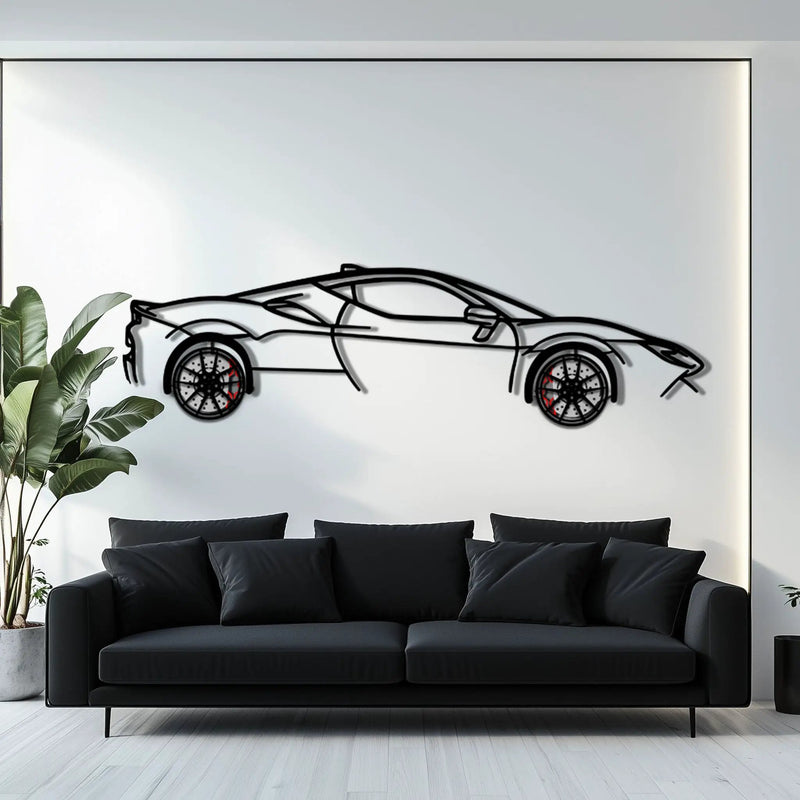 Ferrari SF90 Stradale Metal Car Wall Art with Rotating Wheels - Hybrid Hypercar Silhouette - Interactive Automotive Wall Decor - KAFMEKA135 by Enova Art