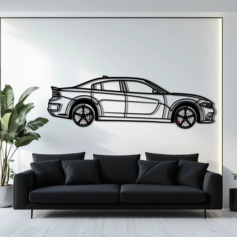 Dodge Charger SRT Metal Car Wall Art with Rotating Wheels - Modern American Muscle Silhouette - Interactive Automotive Wall Decor - KAFMEKA121 by Enova Art