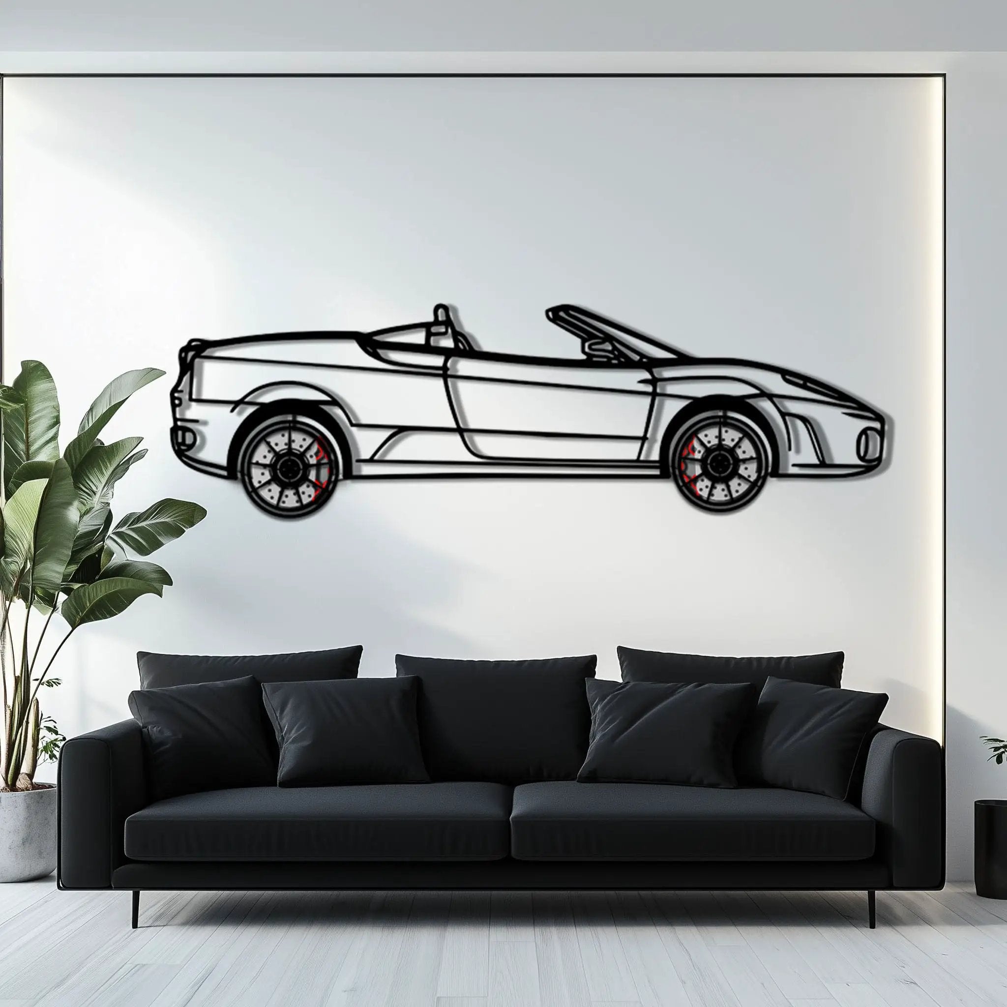 Ferrari F430 Spider Metal Car Wall Art with Rotating Wheels - Italian Convertible Supercar Silhouette - Interactive Automotive Wall Decor - KAFMEKA134 by Enova Art