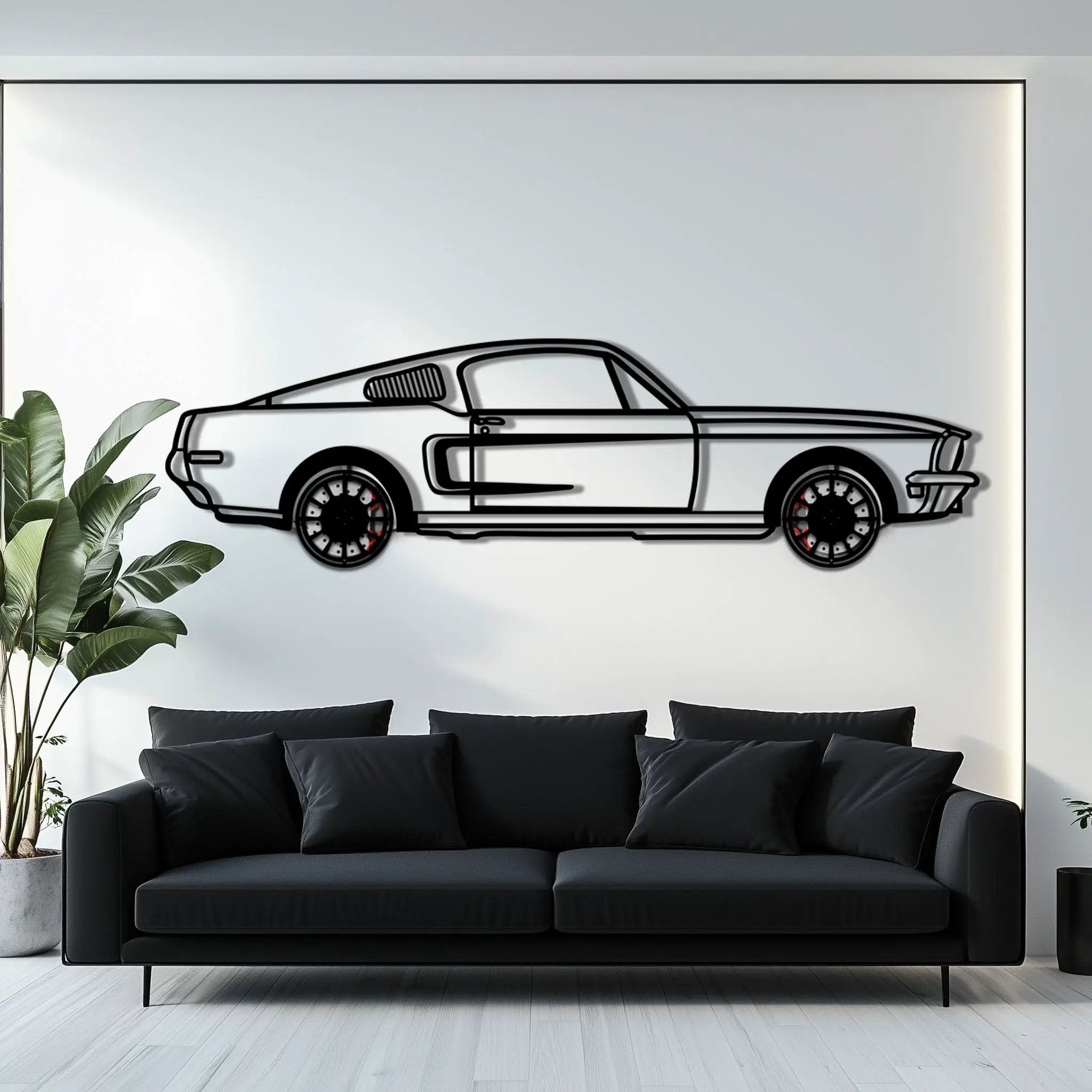 Ford Mustang GT Metal Car Wall Art with Rotating Wheels - Classic American Muscle Silhouette - Interactive Automotive Wall Decor - KAFMEKA137 by Enova Art