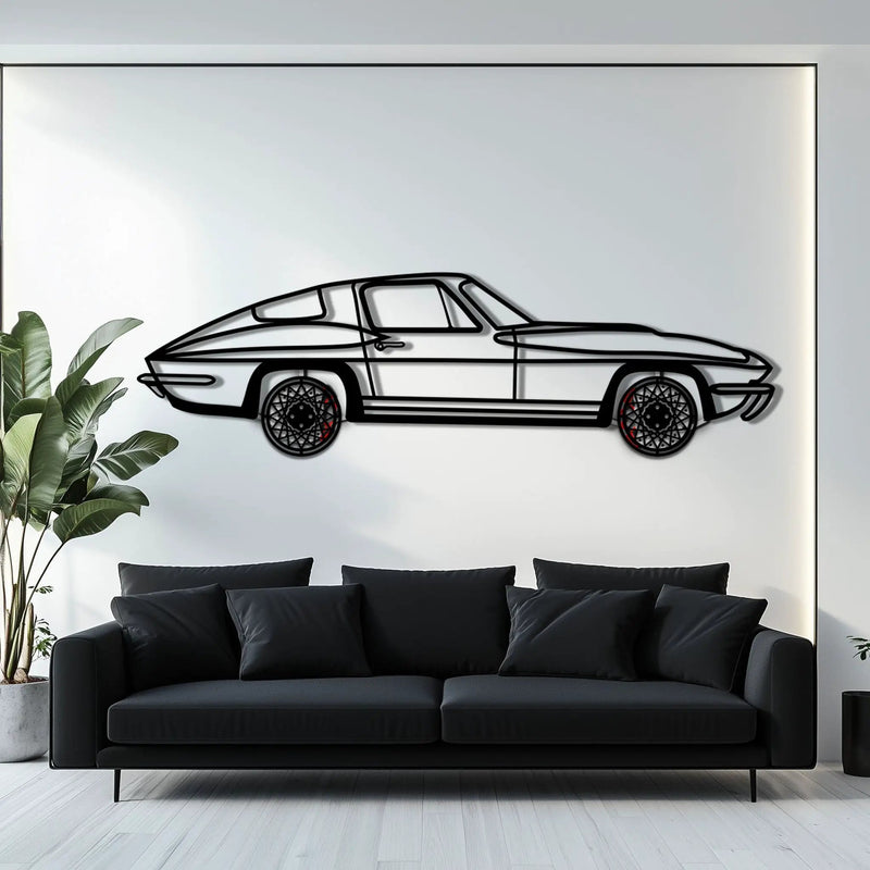 Chevrolet Corvette C3 Stingray Metal Car Wall Art with Rotating Wheels - Classic American Muscle Silhouette - Interactive Automotive Decor - KAFMEKA120 by Enova Art