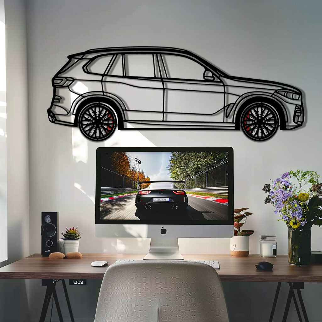 BMW X5 Metal Car Wall Art with Rotating Wheels - Modern SAV Silhouette Decor - Interactive Automotive Wall Art - KAFMEKA111 by Enova Art