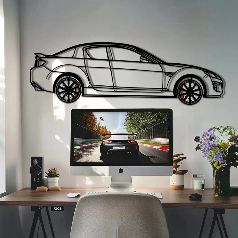 Mazda RX-8 Metal Car Wall Art with Rotating Wheels - Rotary Engine Silhouette - Interactive JDM Automotive Wall Decor - KAFMEKA148 by Enova Art