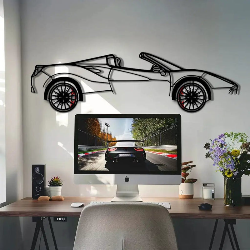 Ferrari 488 Spider Metal Car Wall Art with Rotating Wheels - Italian Twin-Turbo V8 Silhouette - Interactive Automotive Wall Decor - KAFMEKA126 by Enova Art