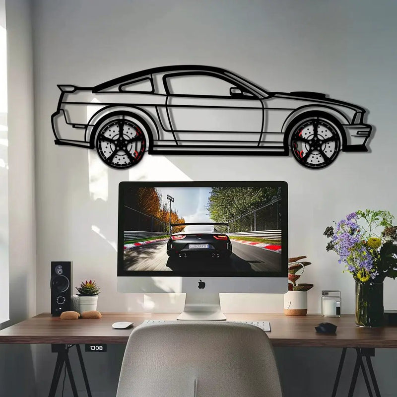Ford Mustang GTR (2008) Metal Car Wall Art with Rotating Wheels - Modern Muscle Silhouette Decor - Interactive Automotive Wall Art - KAFMEKA139 by Enova Art