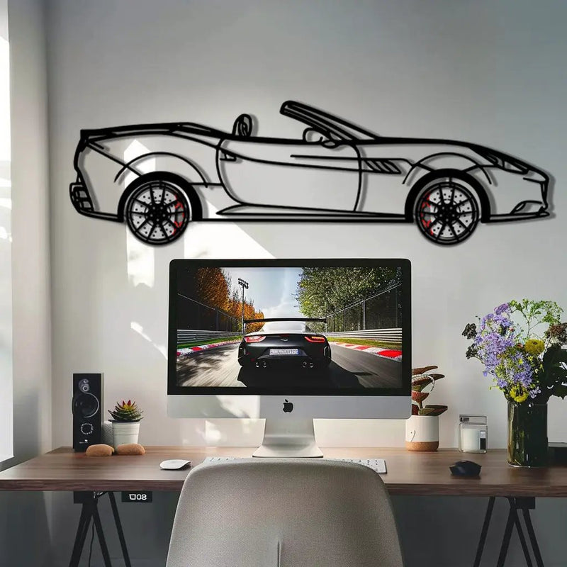 Ferrari California Metal Car Wall Art with Rotating Wheels - Italian V8 Grand Tourer Silhouette - Interactive Automotive Wall Decor - KAFMEKA130 by Enova Art