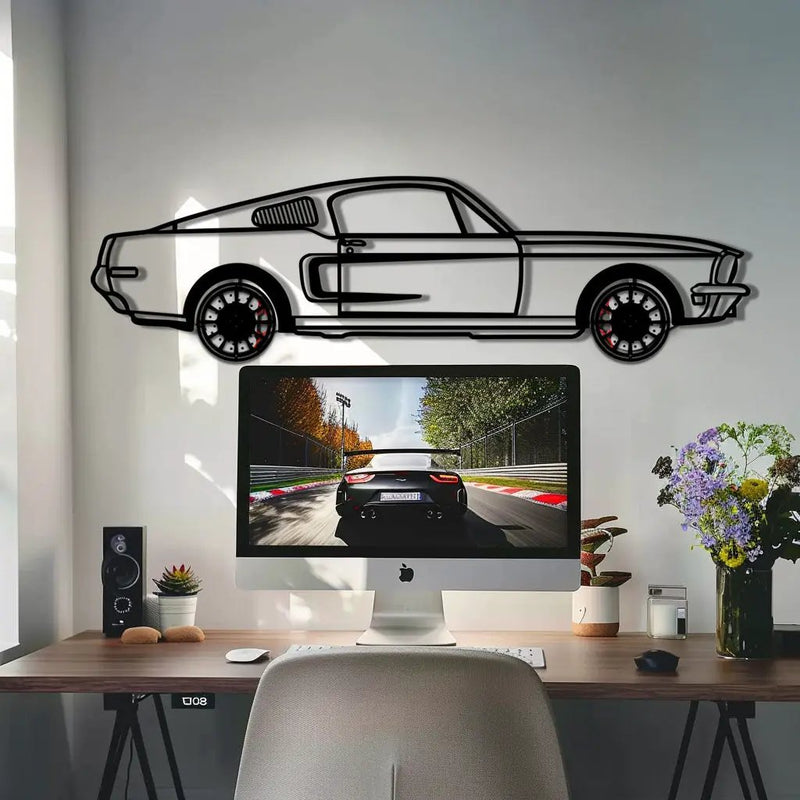 Ford Mustang GT Metal Car Wall Art with Rotating Wheels - Classic American Muscle Silhouette - Interactive Automotive Wall Decor - KAFMEKA137 by Enova Art