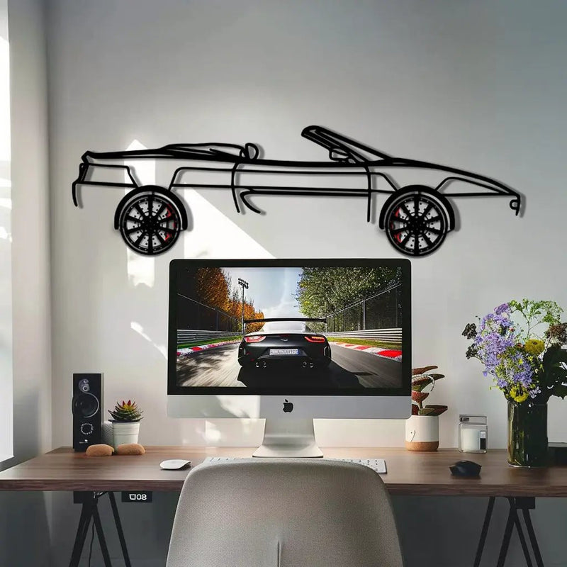 Ferrari F355 Spider Metal Car Wall Art with Rotating Wheels - Classic Italian Convertible Silhouette - Interactive Automotive Decor - KAFMEKA131 by Enova Art