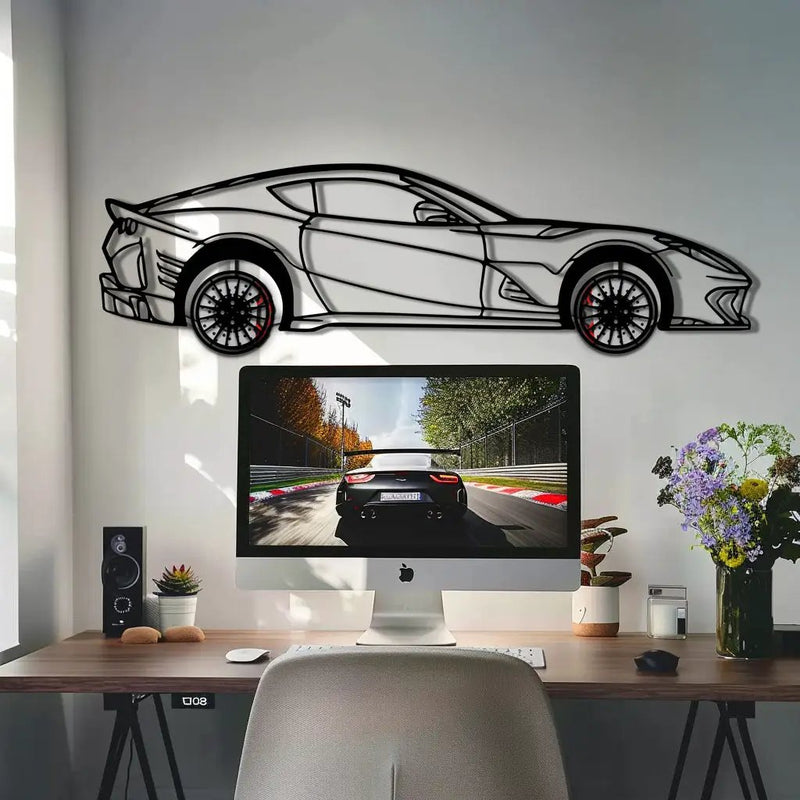 Ferrari 812 Superfast / F12 Metal Car Wall Art with Rotating Wheels - V12 Grand Tourer Silhouette - Interactive Automotive Wall Decor - KAFMEKA127 by Enova Art