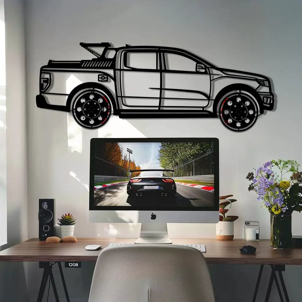 Ford F-150 Metal Truck Wall Art with Rotating Wheels - Iconic American Pickup Silhouette - Interactive Automotive Wall Decor - KAFMEKA138 by Enova Art